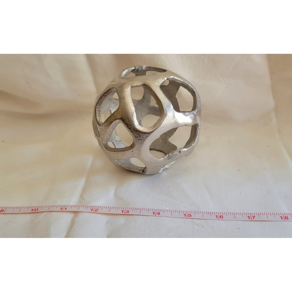 Modern Silver Abstract Metal Decorative Orb Open Lattice Sphere Sculpture 4"